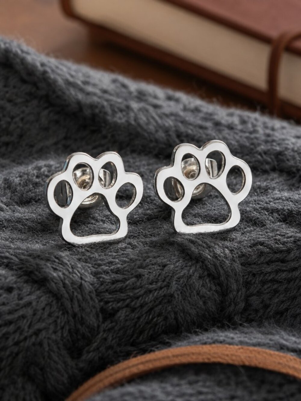 Paw Print Stud Earrings 18K White Gold Plated Hypoallergenic Dog Mom 0.5"